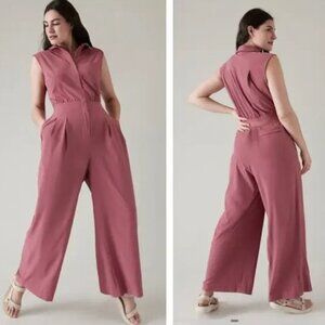 NWT - Athleta Brooklyn Heights Wide Leg Jumpsuit in Berry Rose Pink - 8